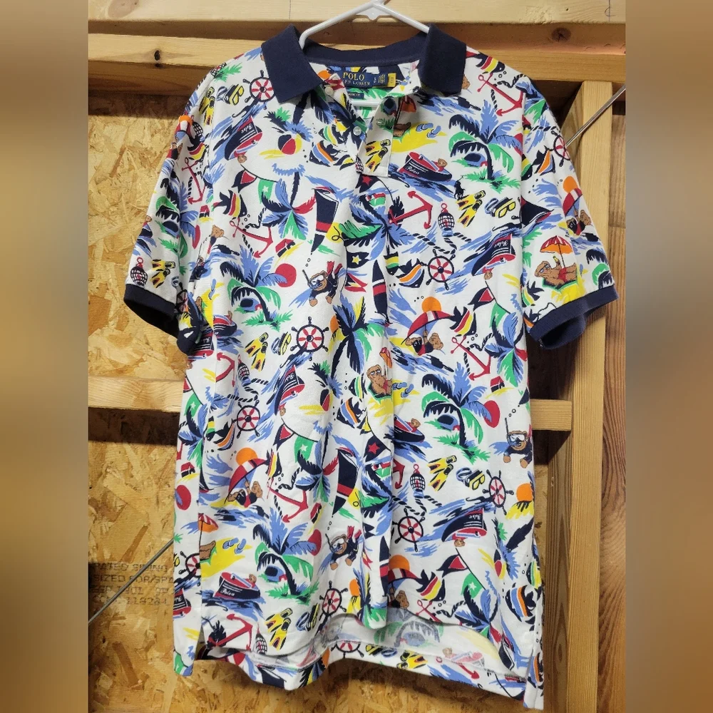 Ralph Lauren Polo Mens Bear Bermuda Polo‎ Shirt Size Large